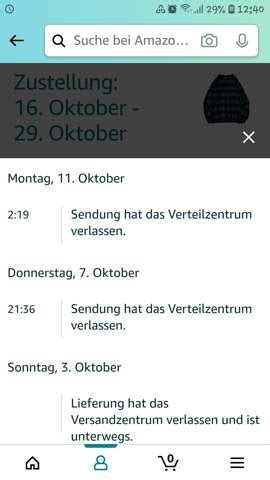 Sendung hat das Verteilzentrum verlassen. .